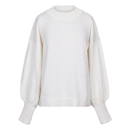 Butterfly Cotton and Cashmere Gathered Sleeve Sweater - White Timeless Martha's Vineyard 