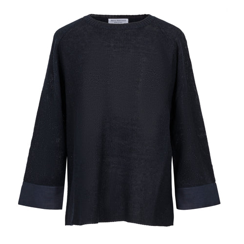 Amina Rubinacci Sasa Linen and Cotton Raglan Sweater Navy Timeless Martha's Vineyard 