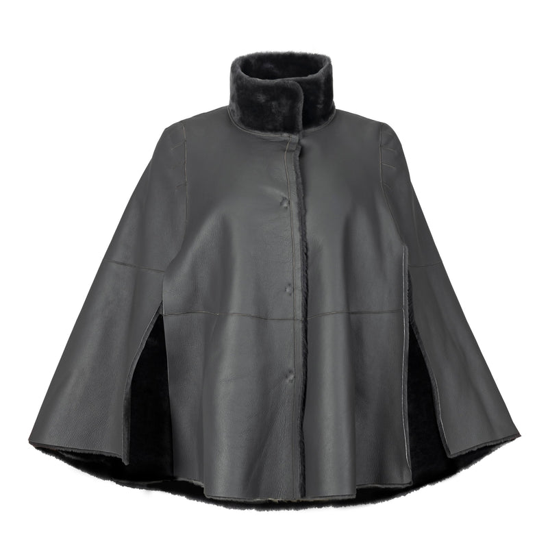 Suprema Reversible Shearling Cape - Fango Timeless Martha's Vineyard