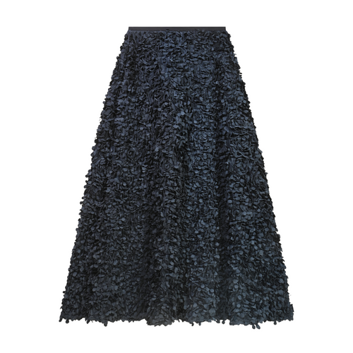Natan Navy Petal Fabric Fit and Flare Skirt Timeless Martha's Vineyard 