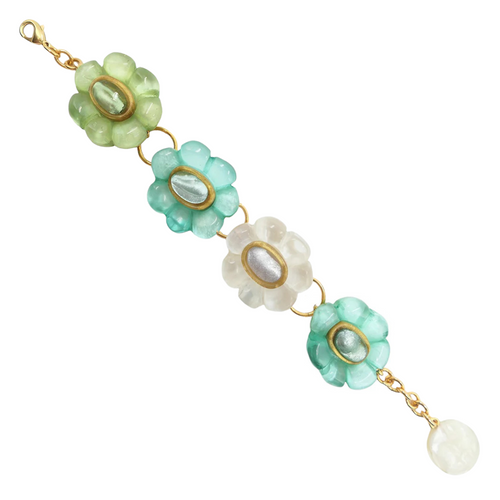 Dominique Denaive Multi Green Daphne Bubble Floral Bracelet Timeless Martha's Vineyard 