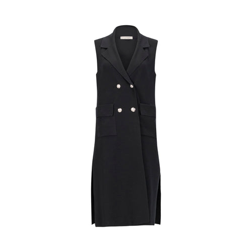 D. Exterior Knit Gillet with Buttons - Black Timeless Martha's Vineyard 