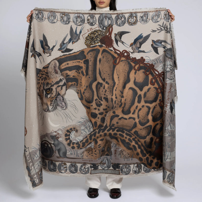 Sabina Savage Lunar Leopard Silk Twill Rectangle Scarf Timeless Martha's Vineyard 