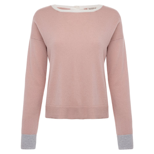 Kash Cashmere Button Back Tri-Colored Sweater Timeless Martha's Vineyard